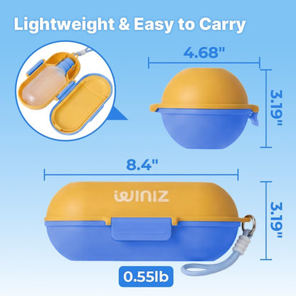 2-in-1 Dog Water Bottle with Food Container (10oz + 9.5oz), Leak-Proof Portable Dog Travel Water Bottle with Built-in Bowl & Dispenser, Easy to Use (Blue&Yellow)