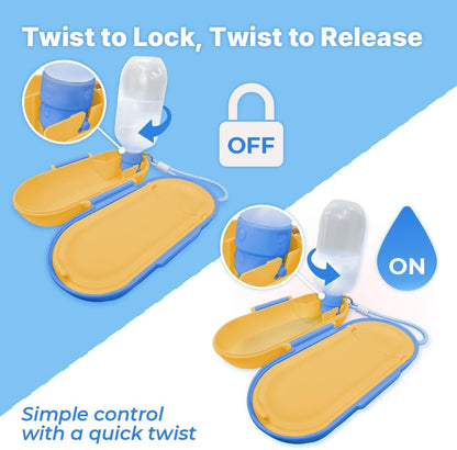 2-in-1 Dog Water Bottle with Food Container (10oz + 9.5oz), Leak-Proof Portable Dog Travel Water Bottle with Built-in Bowl & Dispenser, Easy to Use (Blue&Yellow)