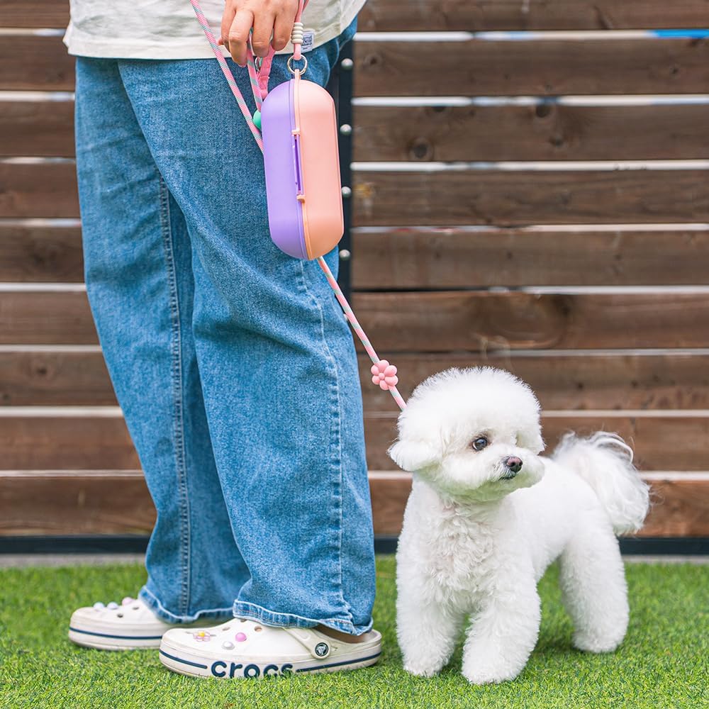 2-in-1 Dog Water Bottle with Food Container (10oz + 9.5oz), Leak-Proof Portable Dog Travel Water Bottle with Built-in Bowl & Dispenser, Easy to Use (Blue&Yellow)