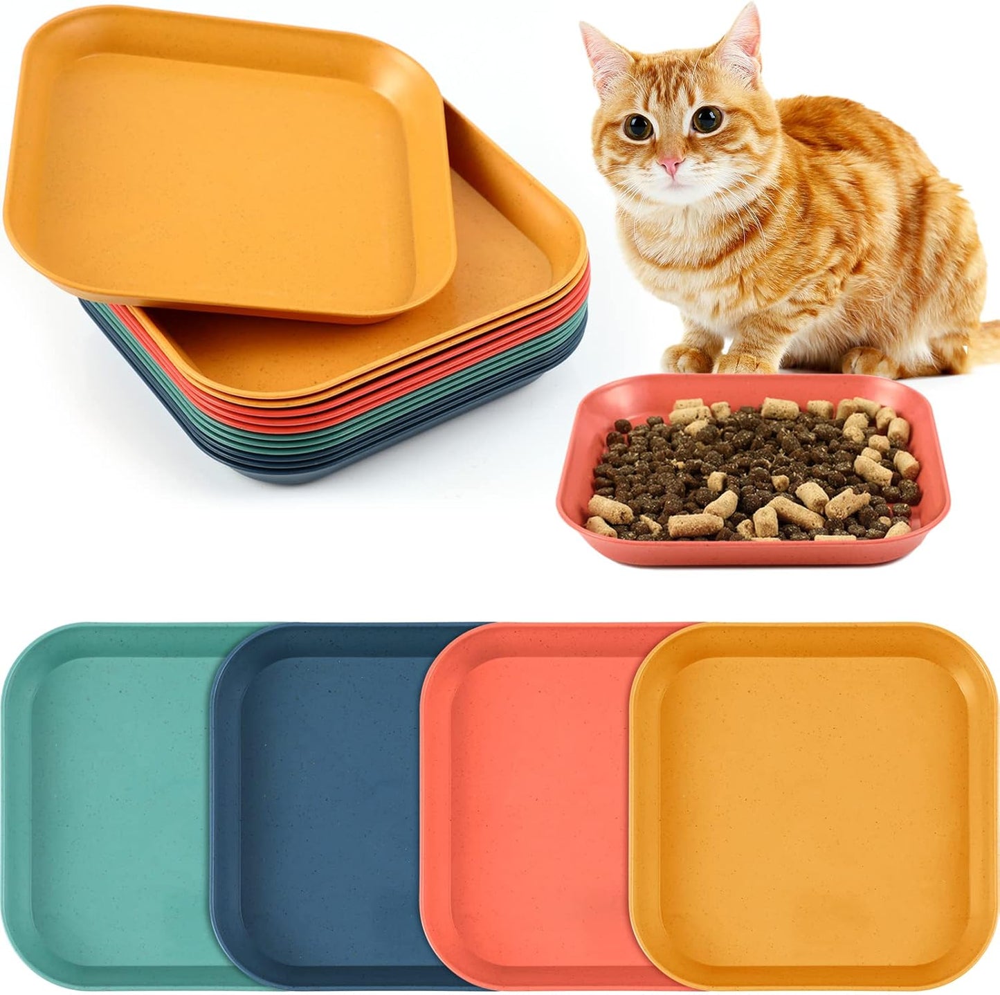 12 Pieces Beard Fatigue Relief Cat Bowl 6 Inch Shallow Cat Food Dish Square Wet Feeding Bowl Wide and Small Plate for Kitten and Short Legged Kitten Wheat Straw(Classic)
