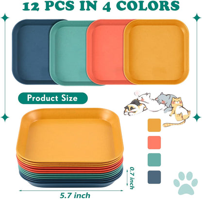 12 Pieces Beard Fatigue Relief Cat Bowl 6 Inch Shallow Cat Food Dish Square Wet Feeding Bowl Wide and Small Plate for Kitten and Short Legged Kitten Wheat Straw(Classic)