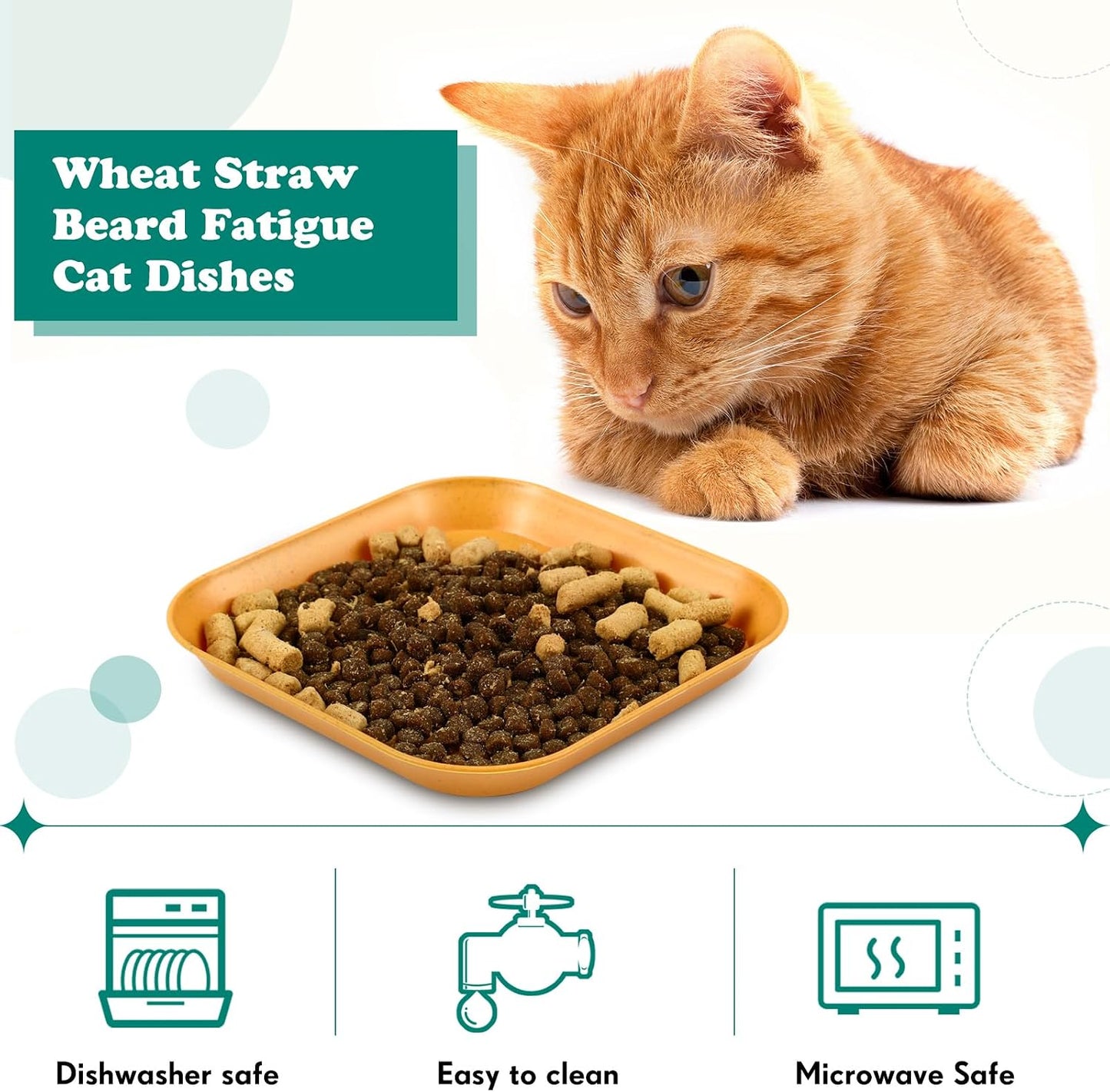 12 Pieces Beard Fatigue Relief Cat Bowl 6 Inch Shallow Cat Food Dish Square Wet Feeding Bowl Wide and Small Plate for Kitten and Short Legged Kitten Wheat Straw(Classic)