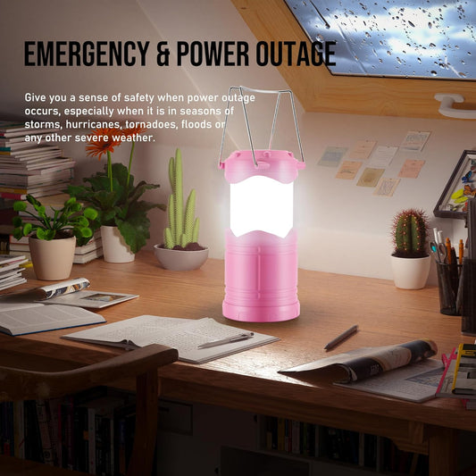 LED Camping Lantern, 4 Pack Battery Powered Flashlight for Power Outages, Portable Collapsible Hanging Light Essential for Home, Outdoor, Emergency Lamp Survival Kit Gear for Hurricane, C1