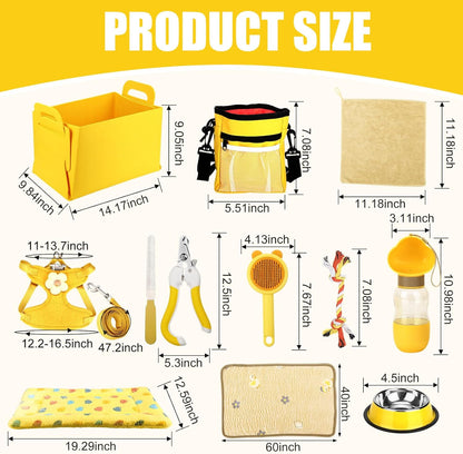 50 Pcs Puppy Supplies Starter Kit for Small Dogs Puppy Essentials Includes Leash, Bowls, Teeth Brushes, Water Bottle, and More Accessories for Dogs Pet Day Welcome Gift(Yellow)