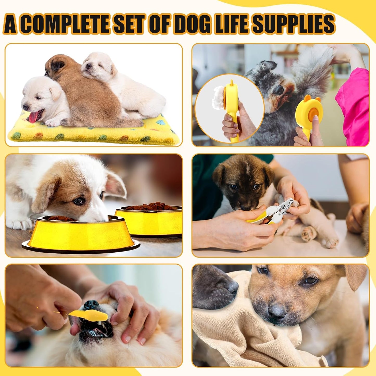 50 Pcs Puppy Supplies Starter Kit for Small Dogs Puppy Essentials Includes Leash, Bowls, Teeth Brushes, Water Bottle, and More Accessories for Dogs Pet Day Welcome Gift(Yellow)