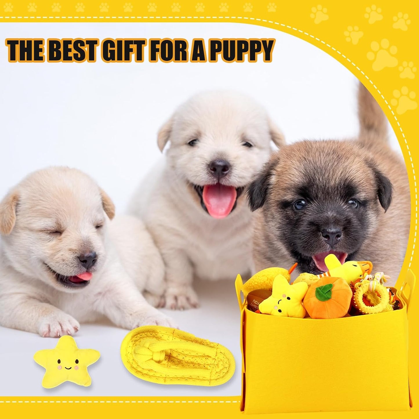 50 Pcs Puppy Supplies Starter Kit for Small Dogs Puppy Essentials Includes Leash, Bowls, Teeth Brushes, Water Bottle, and More Accessories for Dogs Pet Day Welcome Gift(Yellow)