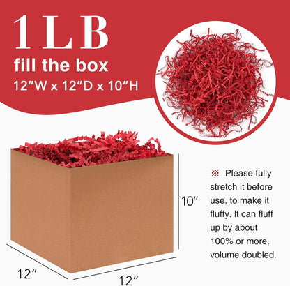 1LB Crinkle Cut Paper Shred Filler for Gift Box Bag and Basket On Holidays(Red)