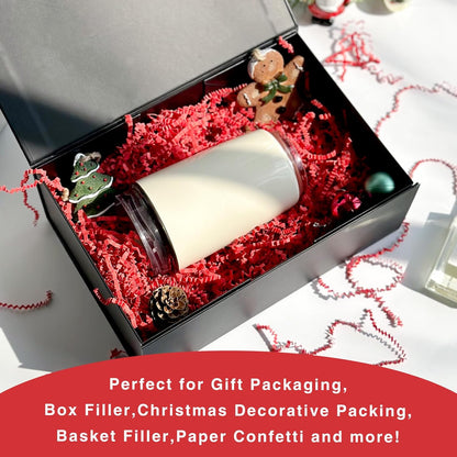 1LB Crinkle Cut Paper Shred Filler for Gift Box Bag and Basket On Holidays(Red)
