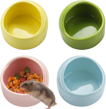 4 Pack Medium Hamster Food Bowl Ceramic Guinea Pig Food Dish No Spill Hamster Food and Water Bowl Small Animal Food Bowl for Chinchilla Hedgehog Hamster Gerbil - Pink Blue Yellow and Green