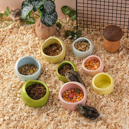 4 Pack Medium Hamster Food Bowl Ceramic Guinea Pig Food Dish No Spill Hamster Food and Water Bowl Small Animal Food Bowl for Chinchilla Hedgehog Hamster Gerbil - Pink Blue Yellow and Green