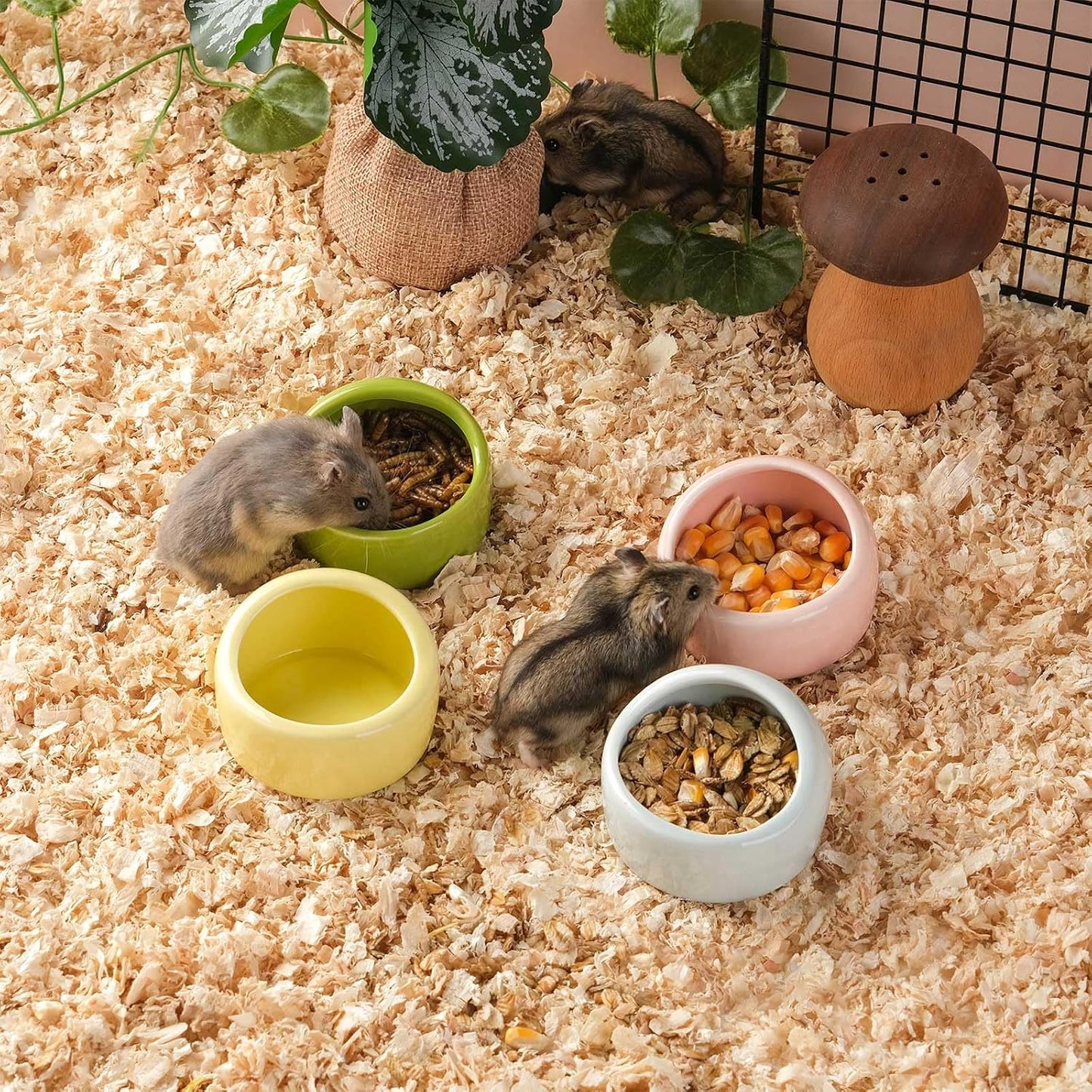 4 Pack Medium Hamster Food Bowl Ceramic Guinea Pig Food Dish No Spill Hamster Food and Water Bowl Small Animal Food Bowl for Chinchilla Hedgehog Hamster Gerbil - Pink Blue Yellow and Green