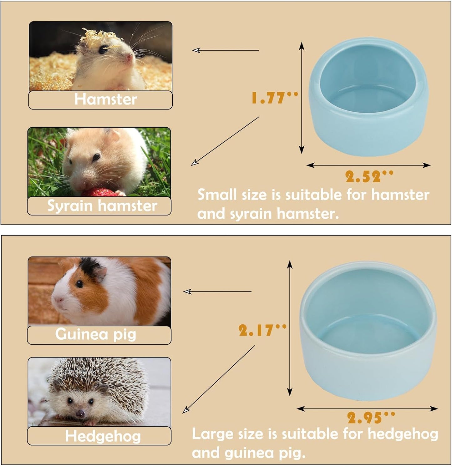 4 Pack Medium Hamster Food Bowl Ceramic Guinea Pig Food Dish No Spill Hamster Food and Water Bowl Small Animal Food Bowl for Chinchilla Hedgehog Hamster Gerbil - Pink Blue Yellow and Green