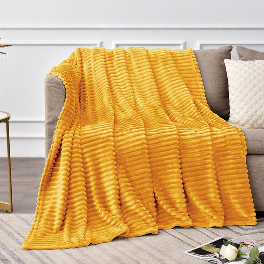 Ribbed Mustard Yellow Fleece Throw Blanket for Couch, 50x60 Inch | Soft Warm Decorative Fluffy Blanket, Cozy Plush Lightweight Fuzzy Throw Blanket for Bed Sofa Home Room Decor, Gift for Women