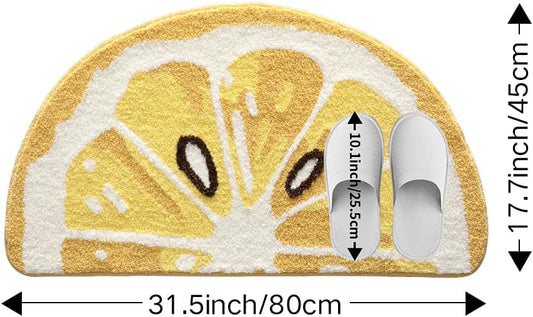 Playtime Cozy Lemon Cute Fruits Half Round Shaped Bedroom Bathroom Doorway Kitchen Floor Rug Carpet Water Absorption Non-Slip mat for Kid's Room (Light Yellow, 1'6" x 2'2" (Semicircular))