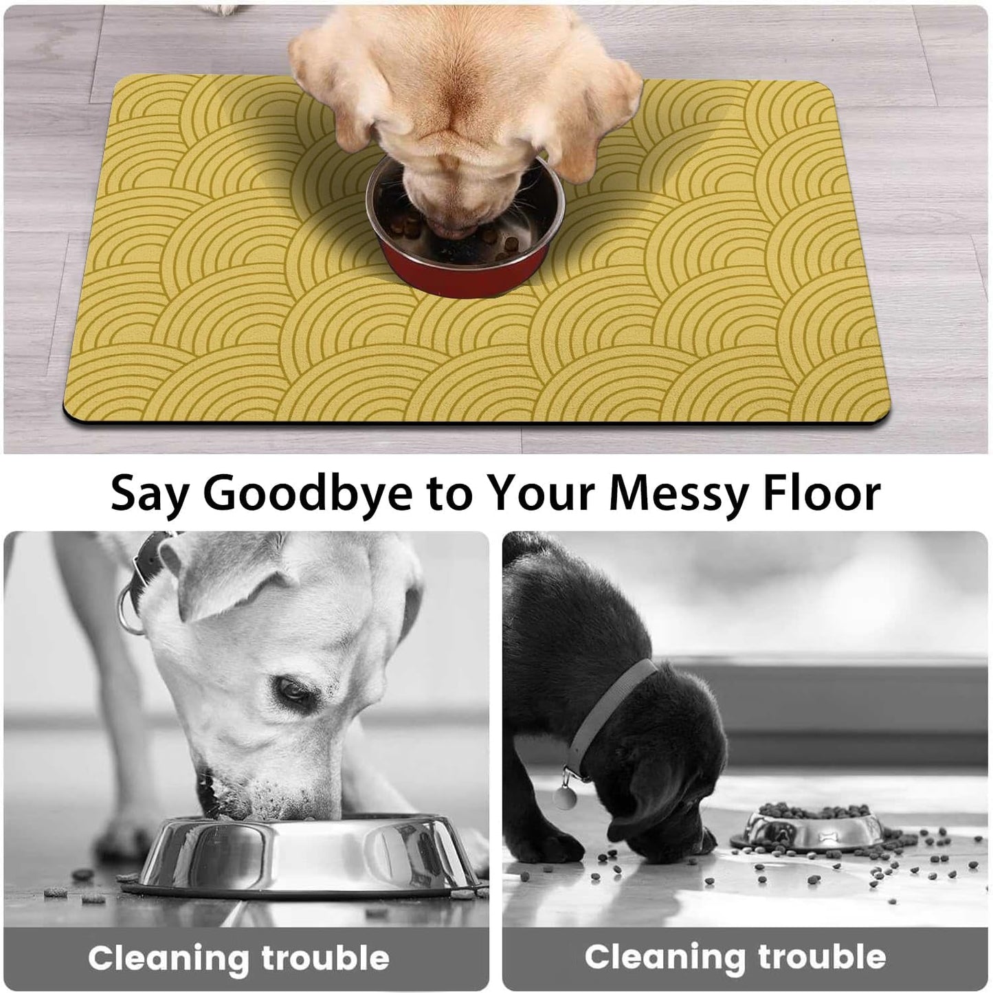 Dog Food Mat for Floors, Absorbent Pet Cat Food Bowl Mat, 16x24 in | Absorbent & Quick Drying Diatomite Pet Feeding Mat for Water Bowls, Anti-Fouling, Easy to Clean, Bohemia Style