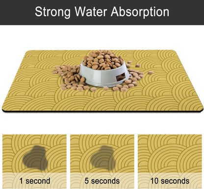 Dog Food Mat for Floors, Absorbent Pet Cat Food Bowl Mat, 16x24 in | Absorbent & Quick Drying Diatomite Pet Feeding Mat for Water Bowls, Anti-Fouling, Easy to Clean, Bohemia Style