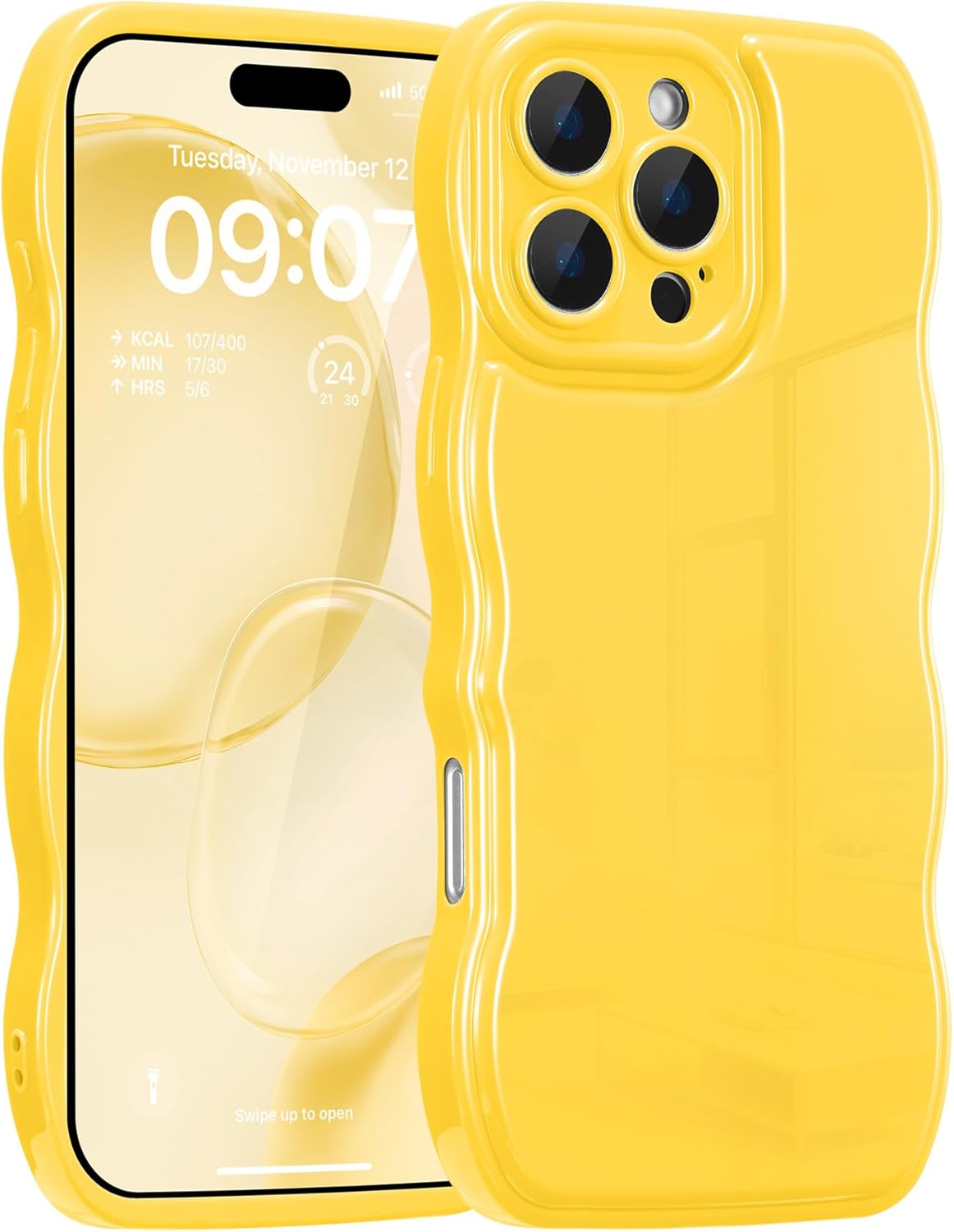for iPhone 16 Pro Max Case, Soft Wave Wavy Frame,Lemon Yellow | Simple Wave Design Wavy Frame Soft Silicone Aesthetic Case for iPhone 16 Pro Max,Lemon Yellow