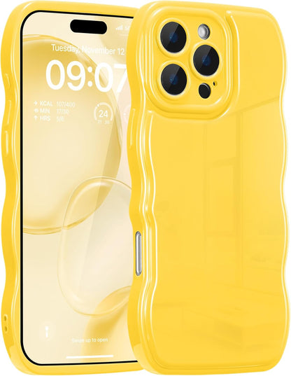 for iPhone 16 Pro Max Case, Soft Wave Wavy Frame,Lemon Yellow | Simple Wave Design Wavy Frame Soft Silicone Aesthetic Case for iPhone 16 Pro Max,Lemon Yellow