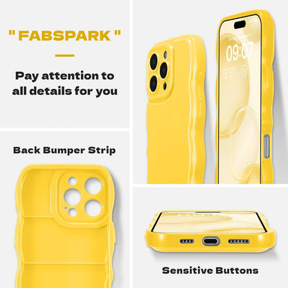 for iPhone 16 Pro Max Case, Soft Wave Wavy Frame,Lemon Yellow | Simple Wave Design Wavy Frame Soft Silicone Aesthetic Case for iPhone 16 Pro Max,Lemon Yellow
