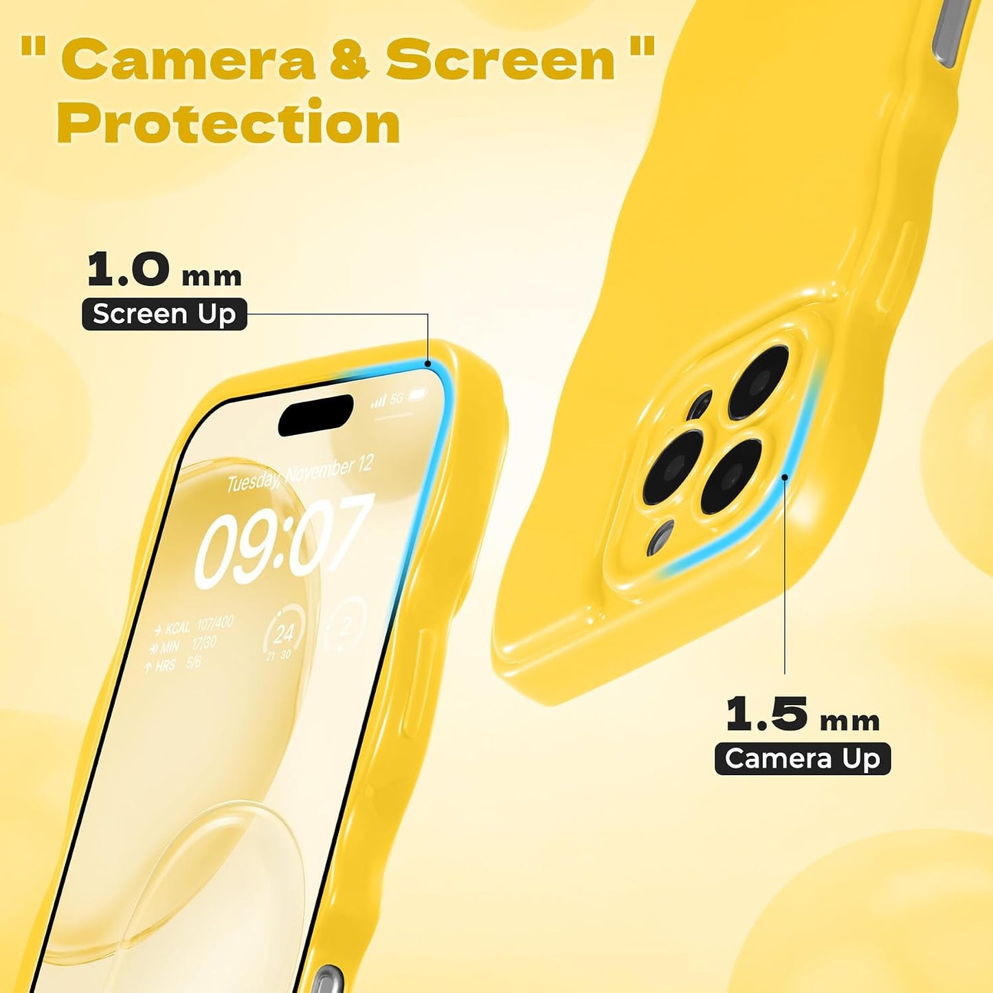 for iPhone 16 Pro Max Case, Soft Wave Wavy Frame,Lemon Yellow | Simple Wave Design Wavy Frame Soft Silicone Aesthetic Case for iPhone 16 Pro Max,Lemon Yellow