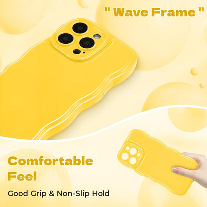 for iPhone 16 Pro Max Case, Soft Wave Wavy Frame,Lemon Yellow | Simple Wave Design Wavy Frame Soft Silicone Aesthetic Case for iPhone 16 Pro Max,Lemon Yellow