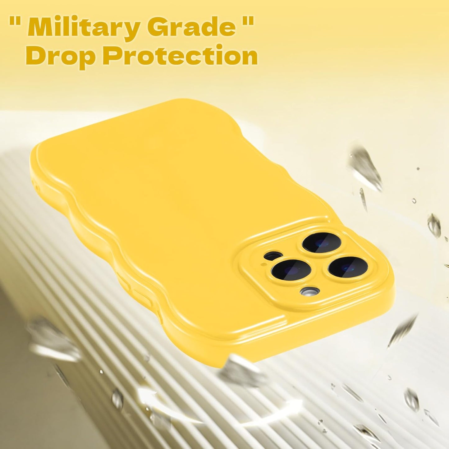 for iPhone 16 Pro Max Case, Soft Wave Wavy Frame,Lemon Yellow | Simple Wave Design Wavy Frame Soft Silicone Aesthetic Case for iPhone 16 Pro Max,Lemon Yellow