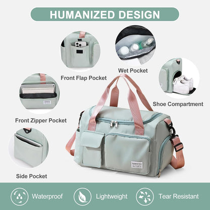 Small Gym Bag for Women, Travel Duffle Bag Carry On Weekender Bag with Shoe Compartment - Colors B