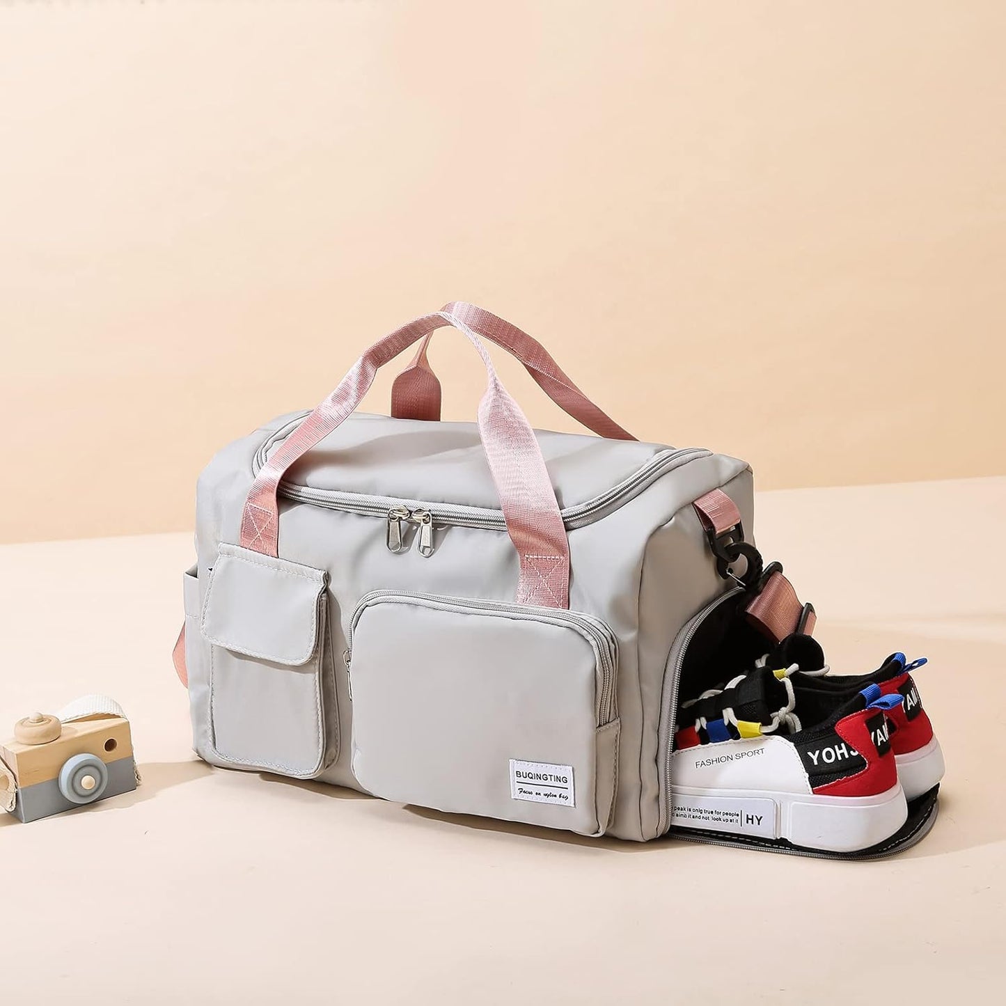 Small Gym Bag for Women, Travel Duffle Bag Carry On Weekender Bag with Shoe Compartment - Colors B