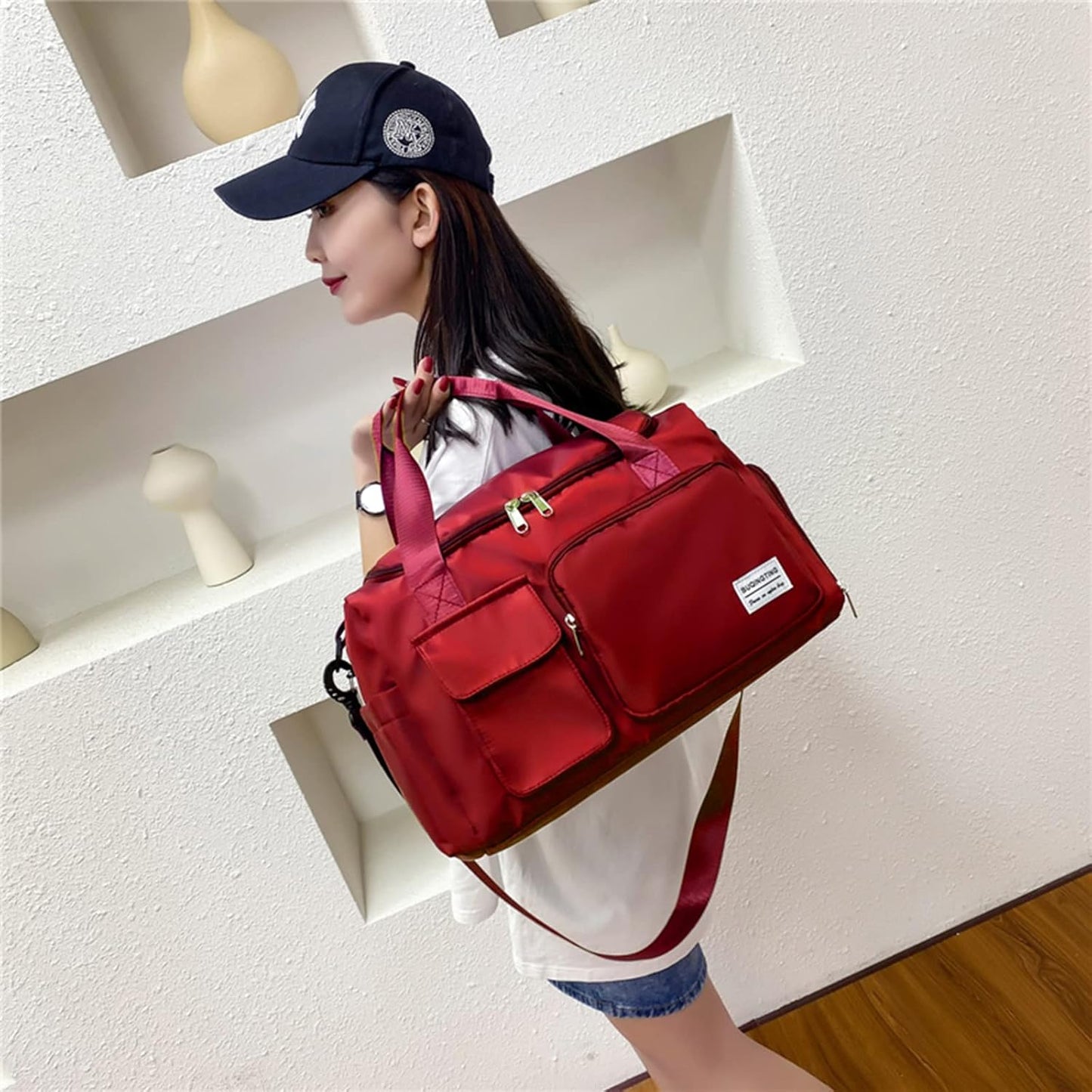 Small Gym Bag for Women, Travel Duffle Bag Carry On Weekender Bag with Shoe Compartment - Colors B