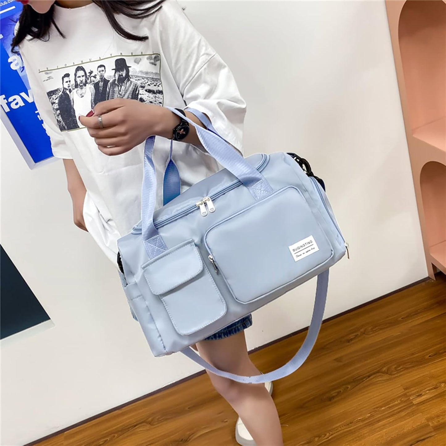 Small Gym Bag for Women, Travel Duffle Bag Carry On Weekender Bag with Shoe Compartment - Colors B