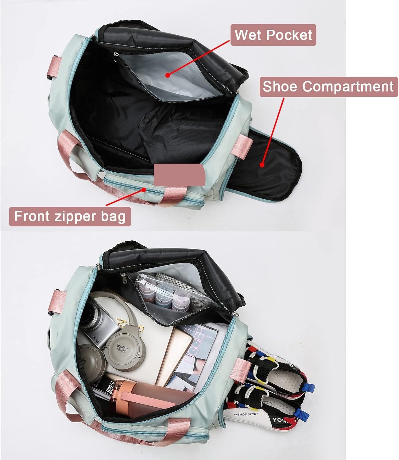 Small Gym Bag for Women, Travel Duffle Bag Carry On Weekender Bag with Shoe Compartment - Colors B