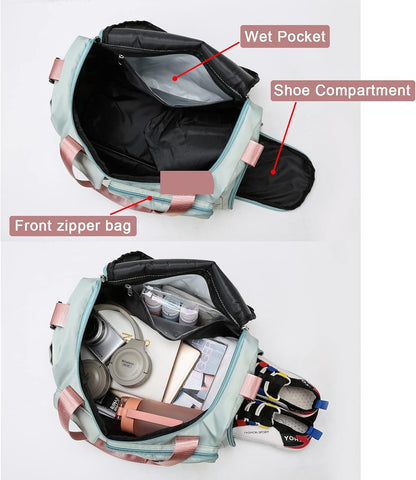 Small Gym Bag for Women, Travel Duffle Bag Carry On Weekender Bag with Shoe Compartment - Colors B