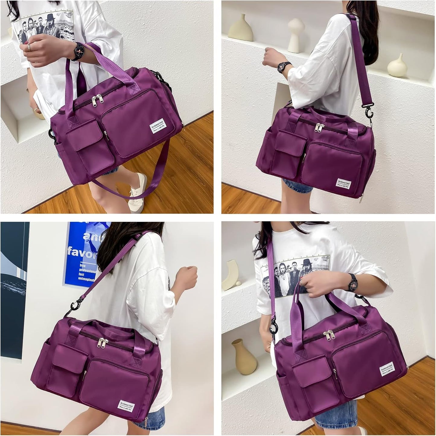 Small Gym Bag for Women, Travel Duffle Bag Carry On Weekender Bag with Shoe Compartment - Colors B
