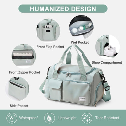 Small Gym Bag for Women, Travel Duffle Bag Carry On Weekender Bag with Shoe Compartment - Colors B