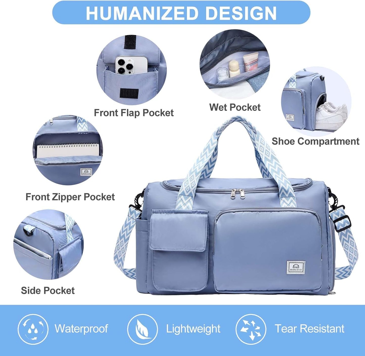 Small Gym Bag for Women, Travel Duffle Bag Carry On Weekender Bag with Shoe Compartment - Colors B