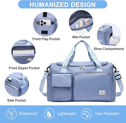 Small Gym Bag for Women, Travel Duffle Bag Carry On Weekender Bag with Shoe Compartment - Colors B