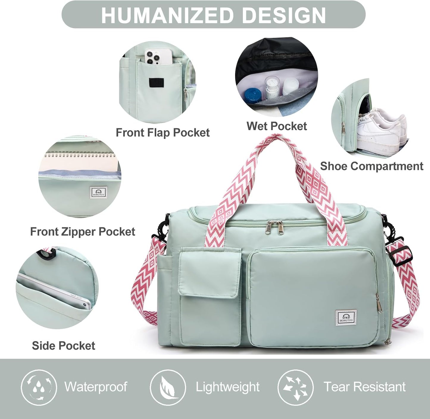 Small Gym Bag for Women, Travel Duffle Bag Carry On Weekender Bag with Shoe Compartment - Colors B