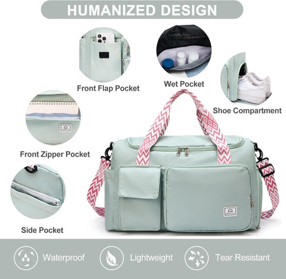 Small Gym Bag for Women, Travel Duffle Bag Carry On Weekender Bag with Shoe Compartment - Colors B