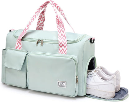 Small Gym Bag for Women, Travel Duffle Bag Carry On Weekender Bag with Shoe Compartment - Colors B