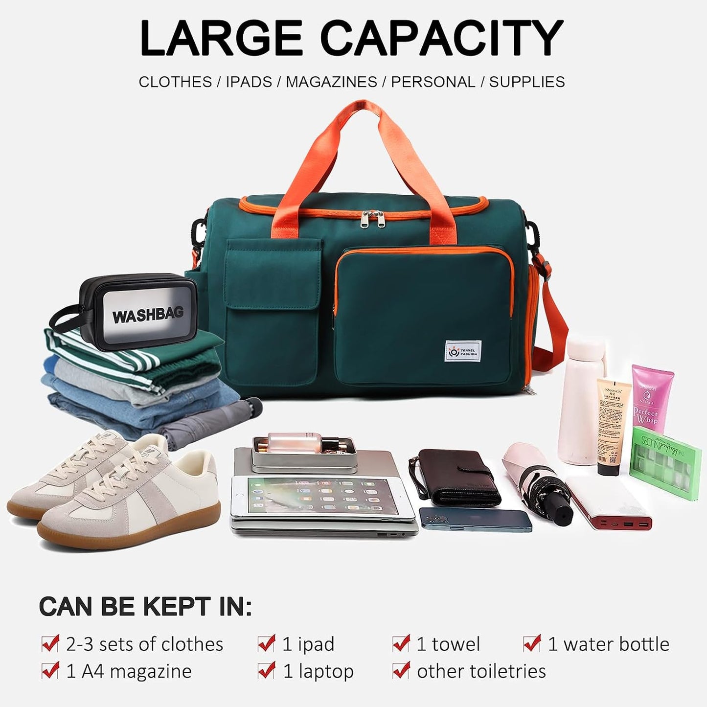 Small Gym Bag for Women, Travel Duffle Bag Carry On Weekender Bag with Shoe Compartment - Colors B