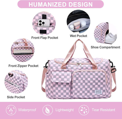Small Gym Bag for Women, Travel Duffle Bag Carry On Weekender Bag with Shoe Compartment - Colors B