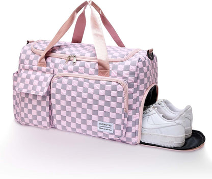 Small Gym Bag for Women, Travel Duffle Bag Carry On Weekender Bag with Shoe Compartment - Colors B