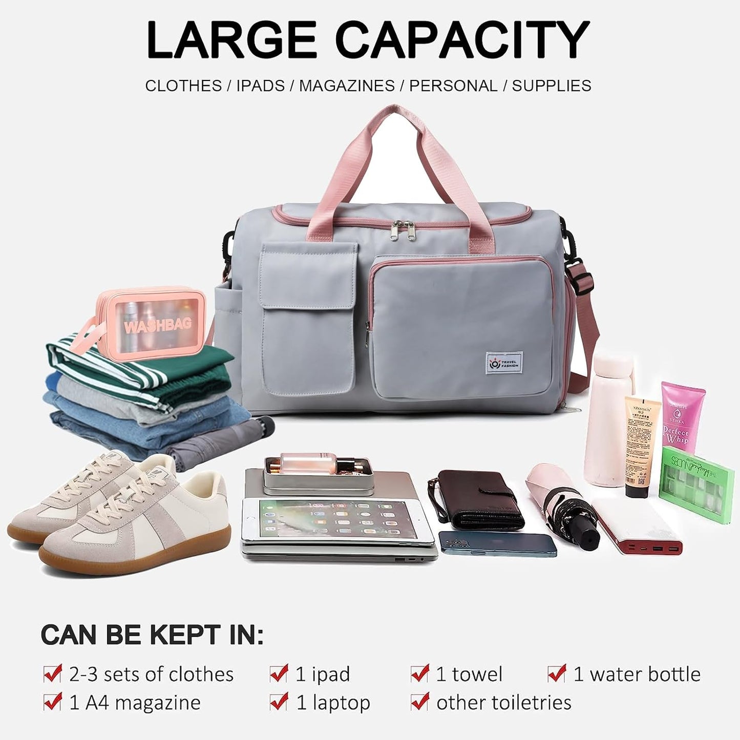 Small Gym Bag for Women, Travel Duffle Bag Carry On Weekender Bag with Shoe Compartment - Colors B