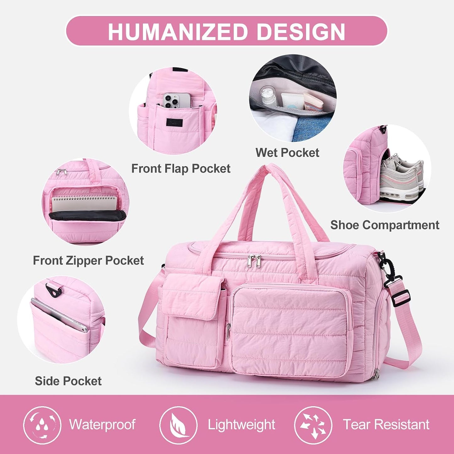 Small Gym Bag for Women, Travel Duffle Bag Carry On Weekender Bag with Shoe Compartment - Colors B
