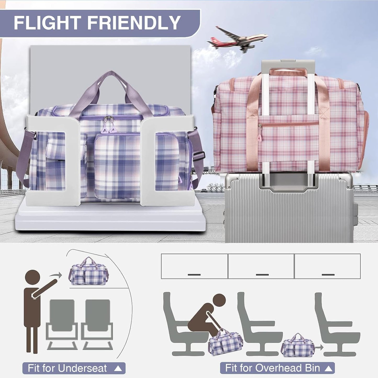 Small Gym Bag for Women, Travel Duffle Bag Carry On Weekender Bag with Shoe Compartment - Colors B