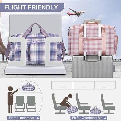 Small Gym Bag for Women, Travel Duffle Bag Carry On Weekender Bag with Shoe Compartment - Colors B