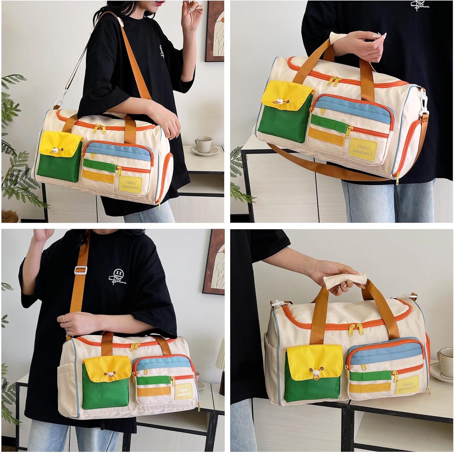 Small Gym Bag for Women, Travel Duffle Bag Carry On Weekender Bag with Shoe Compartment - Colors B