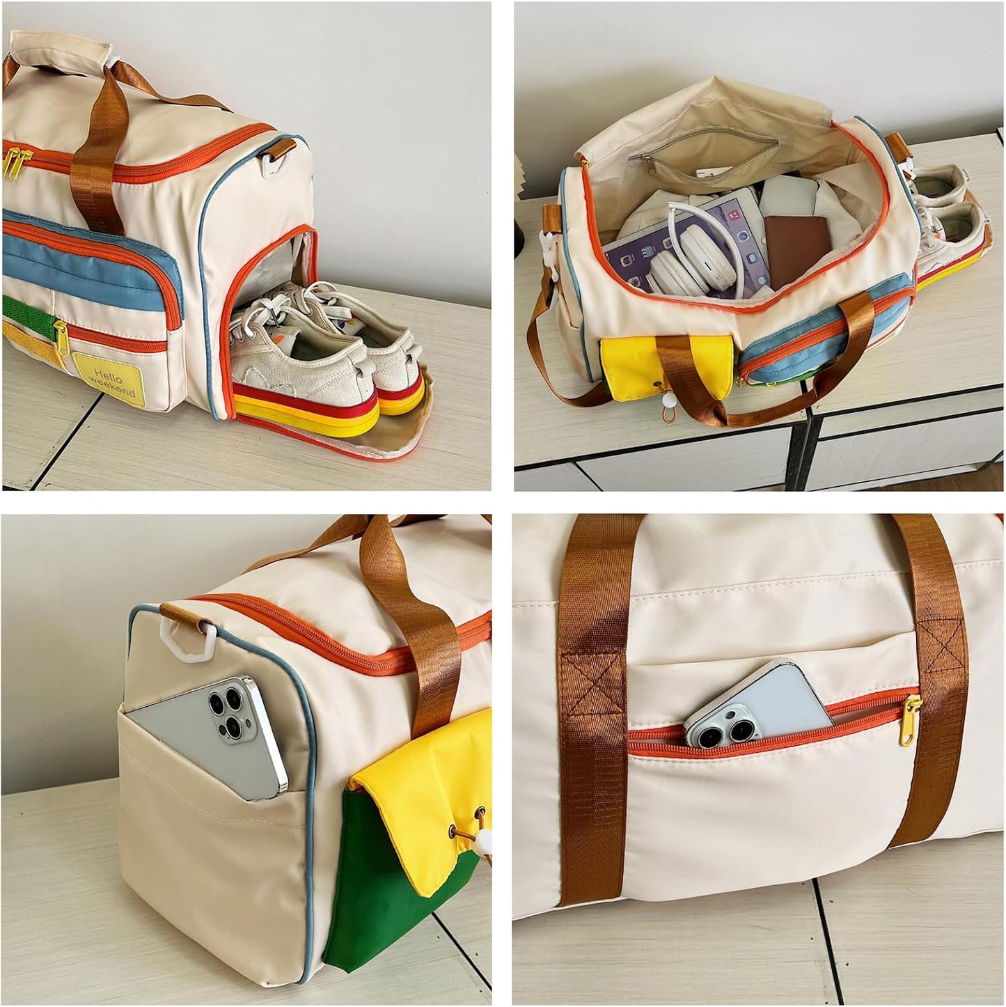Small Gym Bag for Women, Travel Duffle Bag Carry On Weekender Bag with Shoe Compartment - Colors B