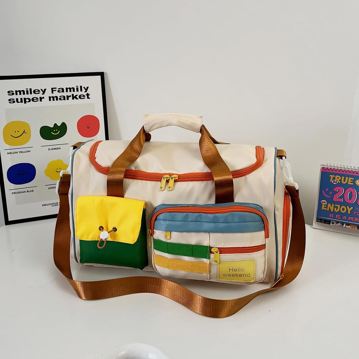 Small Gym Bag for Women, Travel Duffle Bag Carry On Weekender Bag with Shoe Compartment - Colors B