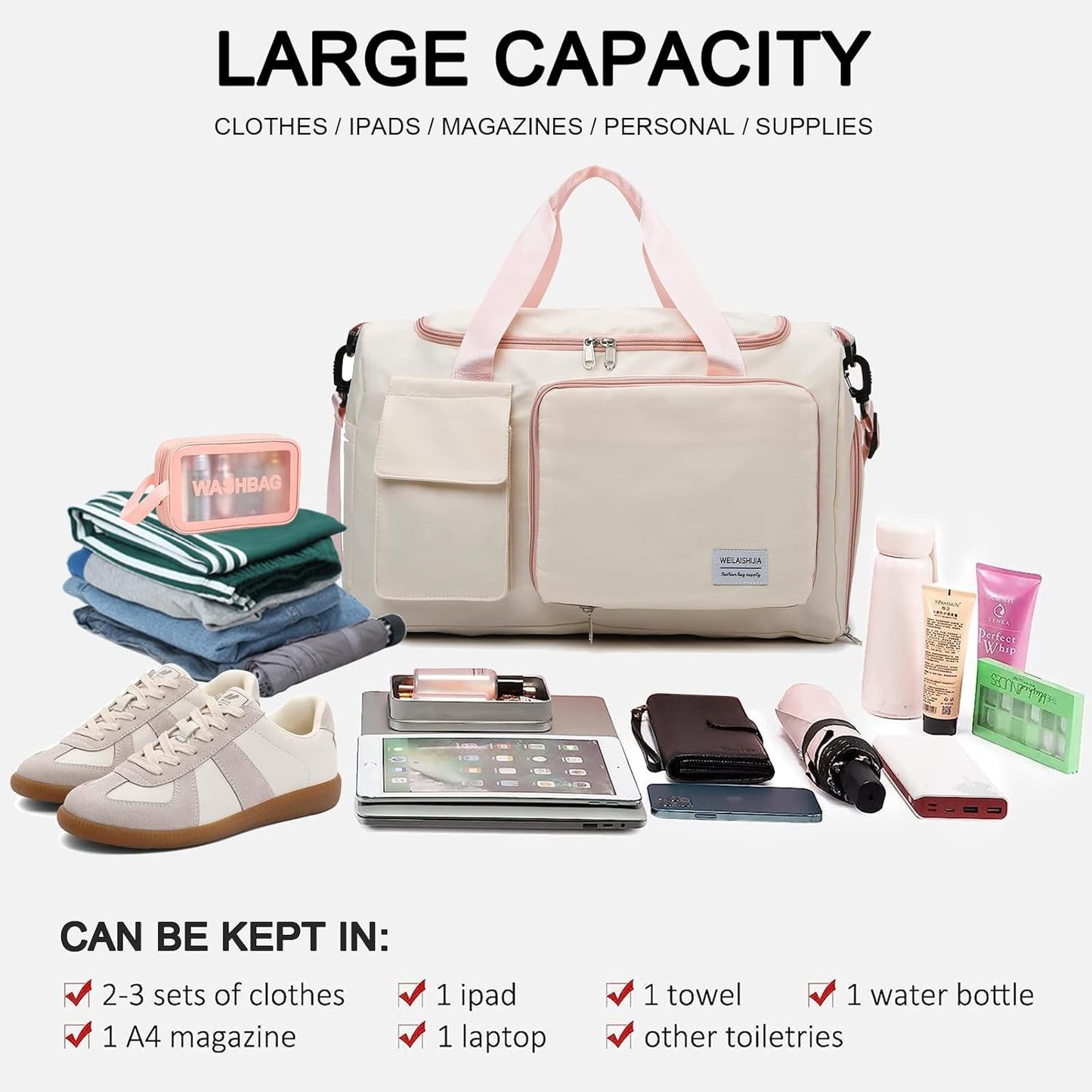 Small Gym Bag for Women, Travel Duffle Bag Carry On Weekender Bag with Shoe Compartment - Colors B